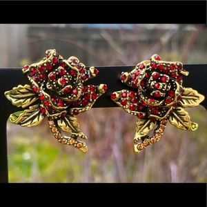 Heidi Daus CLIP ON 🆕 “Rose Elegance” Siam Red Earrings